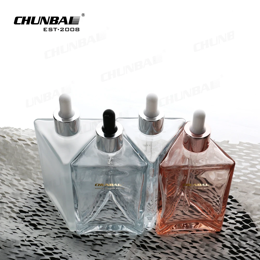 China Wholesale Packaging 150Ml Serum Essence Triangle Shape Skin Care Essential Oil Cosmetics Glass Dropper Bottle