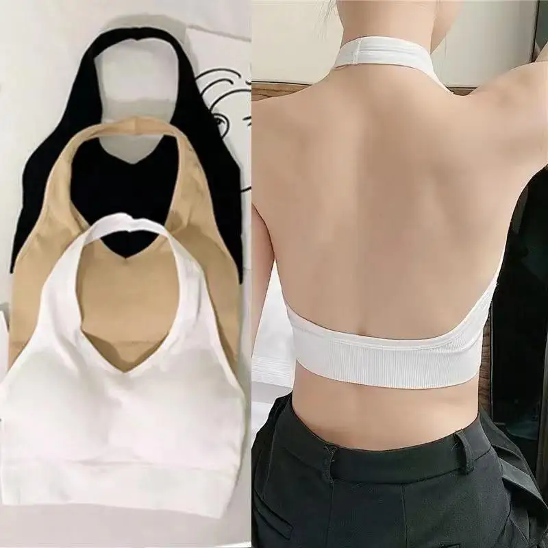 Sexy neck hanging U-shaped backless beautiful bra with wrapped chest small chest beautiful back suspender bra girl tank top
