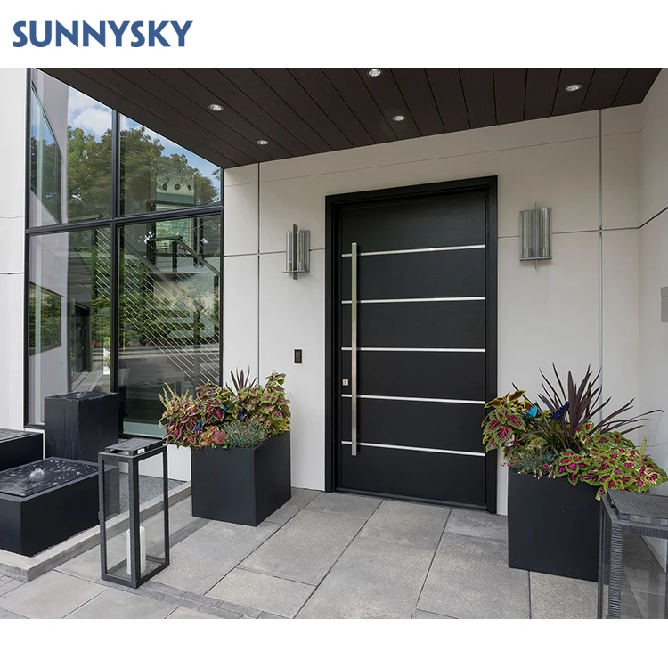 Sunnysky design Flush Design Open-pore Finish American Red Oak Solid Wooden Exterior Front Entry Door For Houses