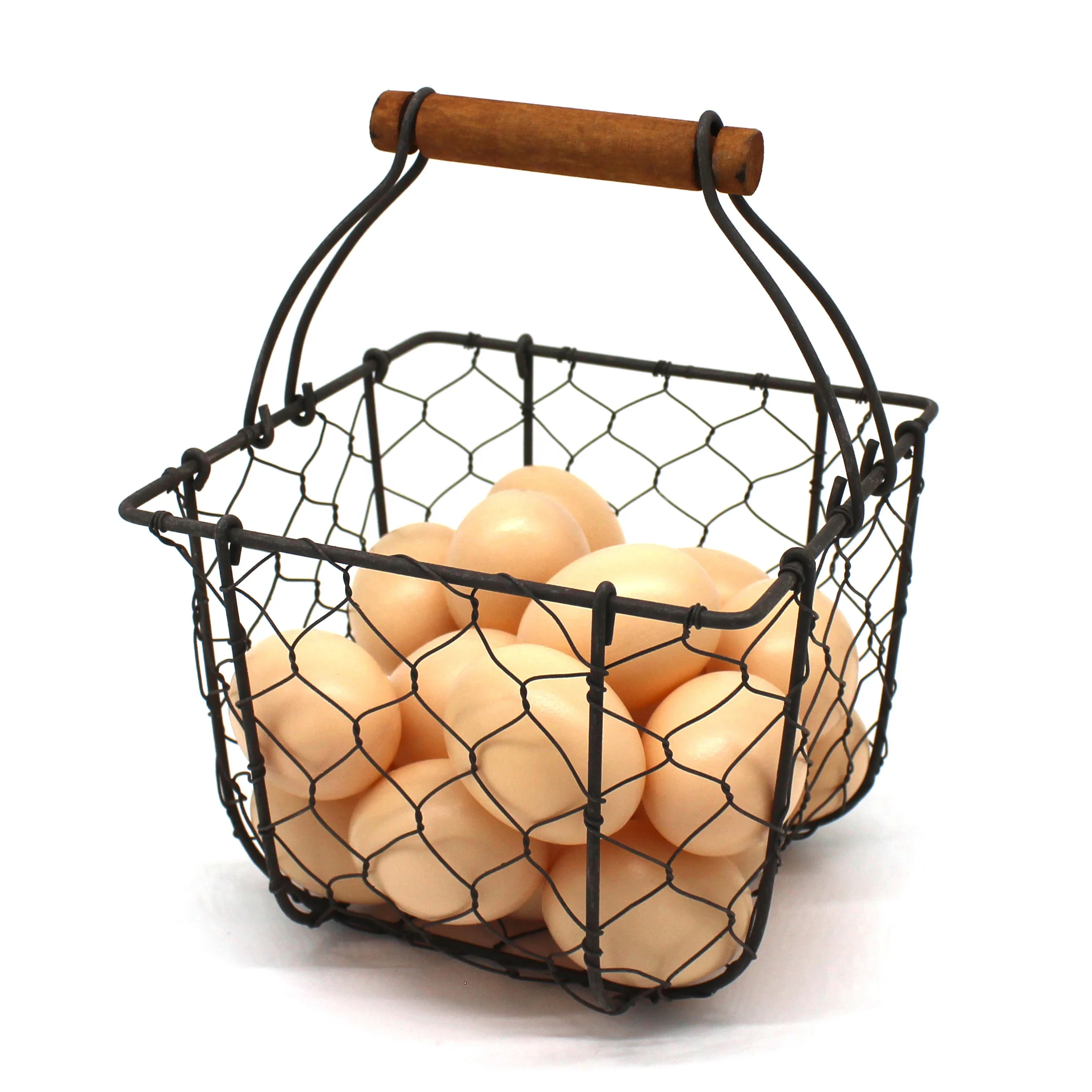 
Square Chicken Wire Egg Basket Fruit Basket with Wooden Handle Primitives Vintage Gathering Basket. Rusty 