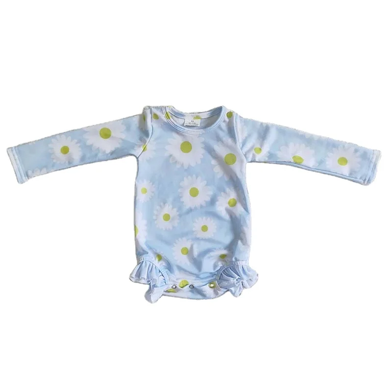 Baby Girls Summer Sunflower Clothes Bikini Light Blue Swimsuit Kids Ruffle Swimwear Wholesale Infant One-piece Toddler Romper