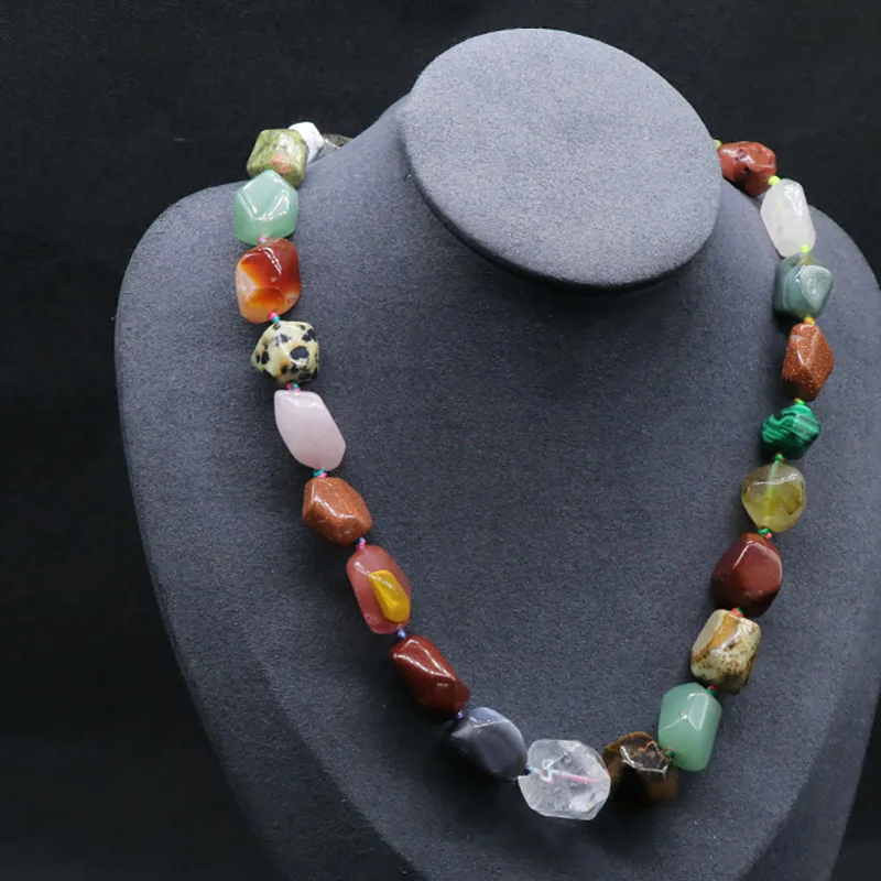 Natural Gemstone necklace Natural Stone irregular Smooth Beads With Knots clear quartz red agate sodalite tiger eye Necklace