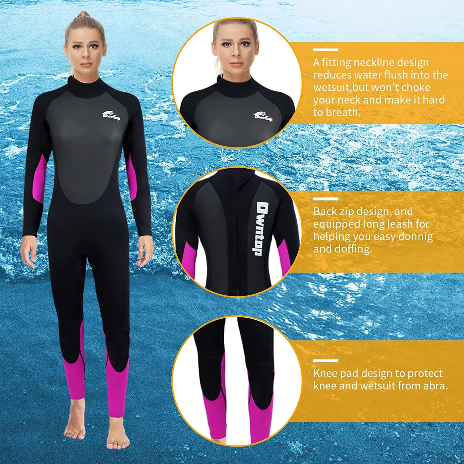 Ladies Wetsuit 3mm Neoprene Diving Wet Suit with Back Zip Long Sleeve for Scuba Diving Snorkeling Surfing Cold Water