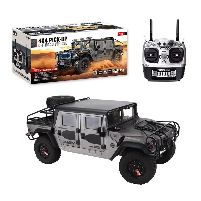 HG P415A Pro 1/10 Full Scale Metal Simulation Hummer H1 4wd Pickup Truck Light Winch Smoke Remote Control Car Rc Crawler Car Toy