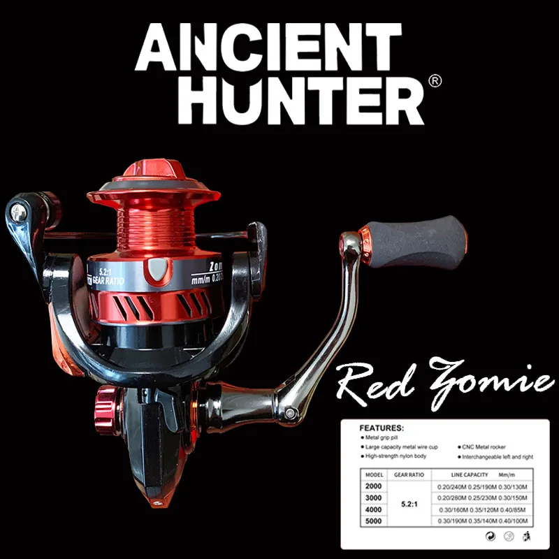 Ancient Hunter Red Zombie Spinning Reel 1000 2000 3000 Fishing Reel 3+1BB 5KG-6KG Spinning Fishing Reel