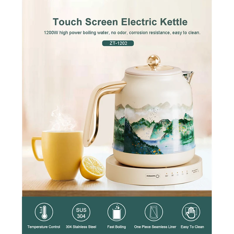 Teapot electric kettle 1.2L, light display adjustable temperature