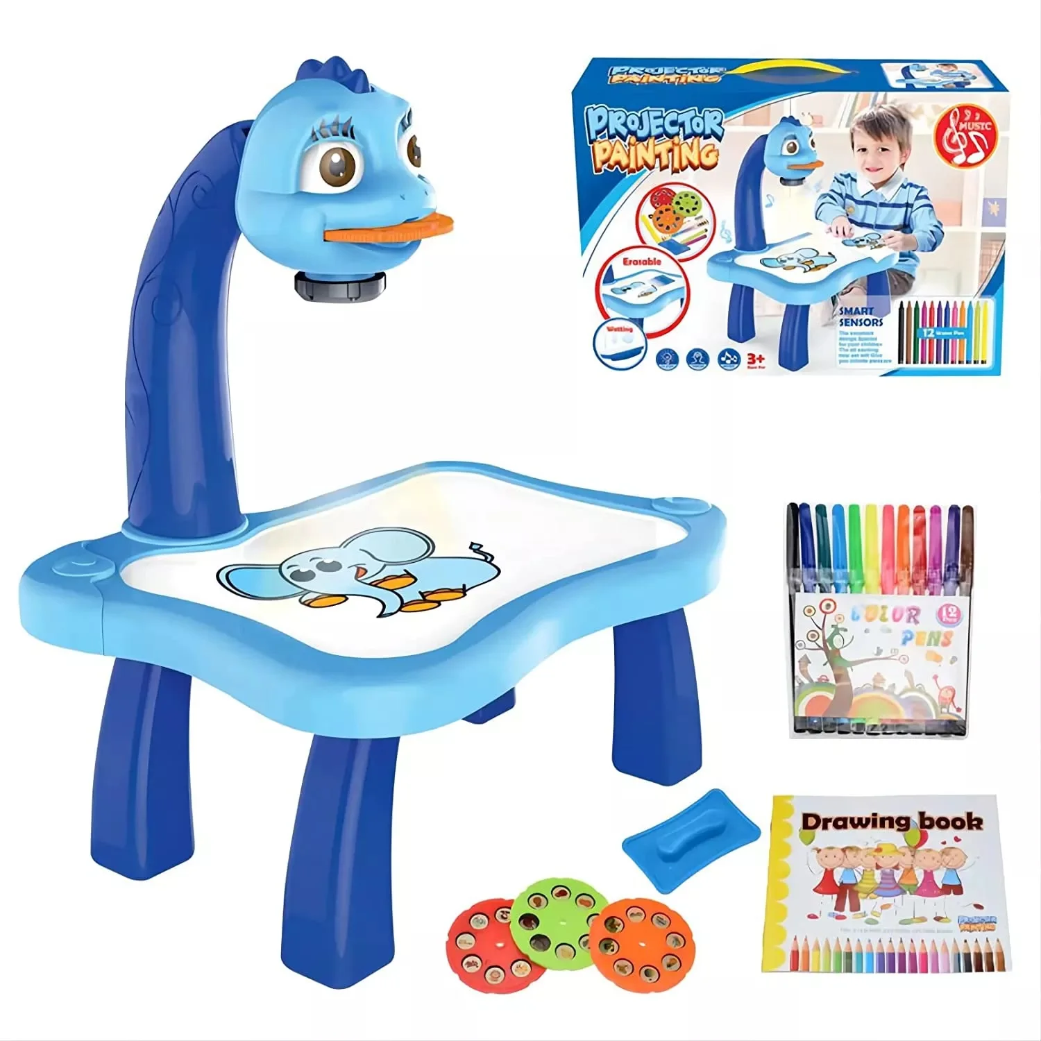 Portable Child Projector Drawing Board with Music Learning Projection Painting Table for Kids