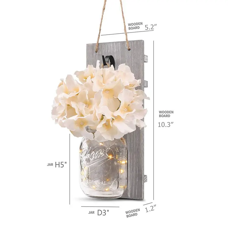 DIY Different Style Rustic Wall Sconces Mason Jars Wood Hanging LED String Lights Mason Jar Sconces For Home Decoration