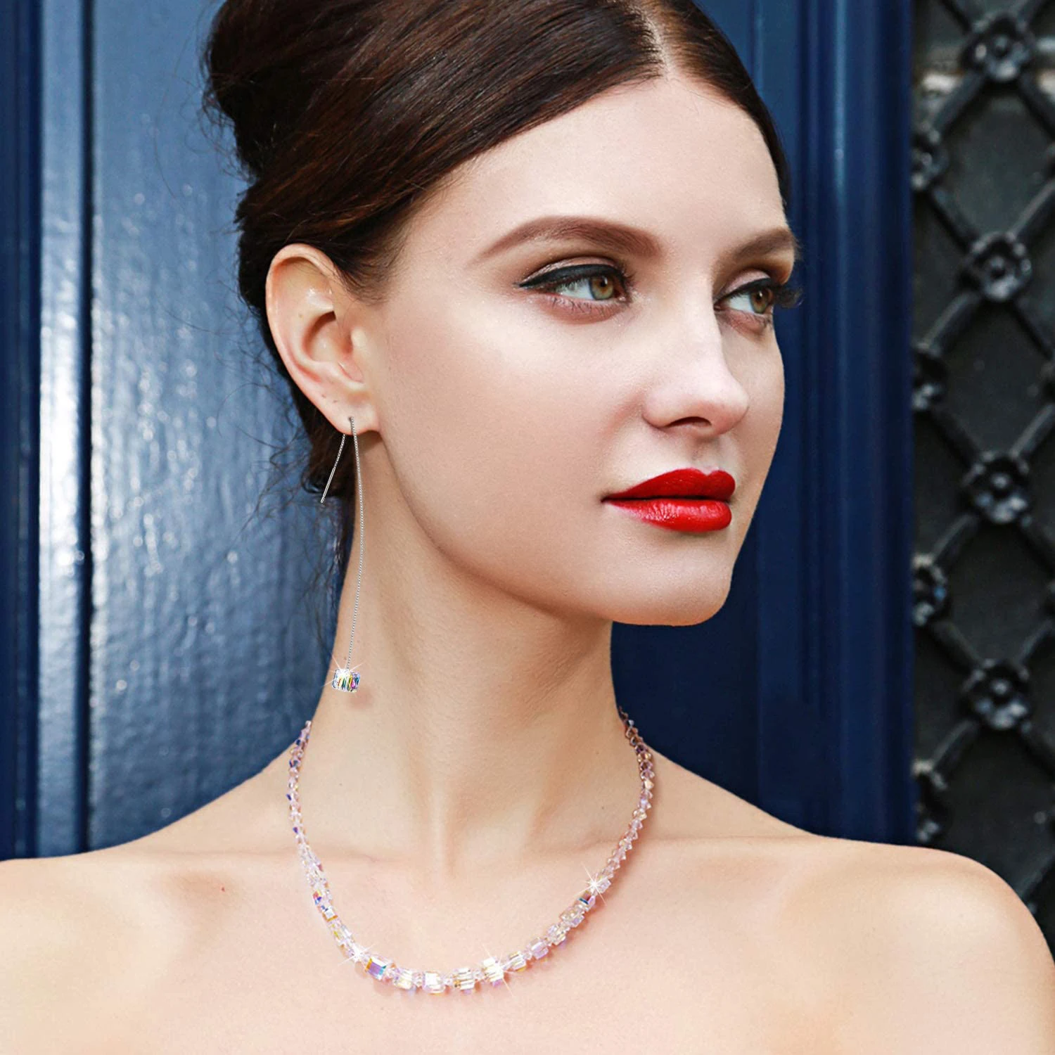 
Hermosa Austria Crystals Earrings Cube Square Dangle Earrings 925 Sterling silver Earrings for Women Jewelry 