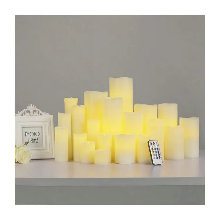 
Wholesale home decoration wax smokeless flameless moving wick pillar led electric candles with timer 
