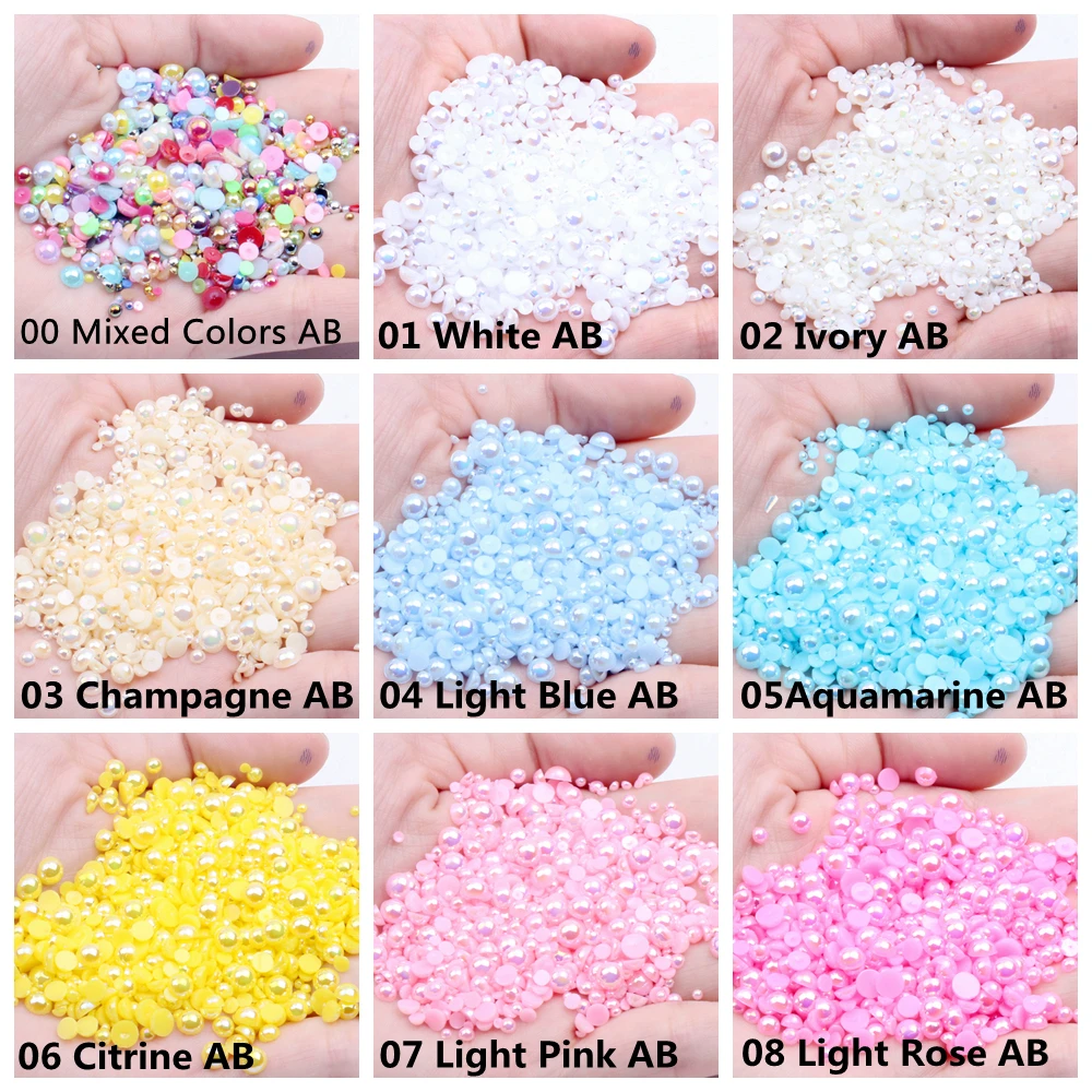 Hot Sale 5-12mm Mix Size 5000pcs Glue On Resin Half Round Flatback Beads For Clothes Dresses Shoes DIY Jewelry Accessories
