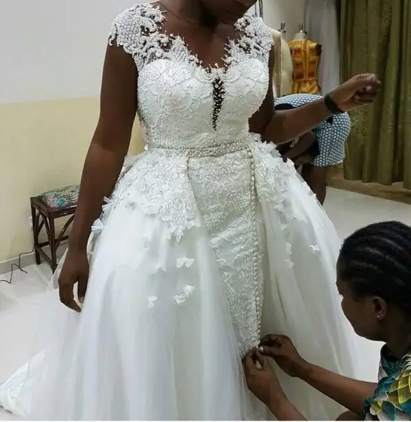  Vestidos De Novia в африканском стиле; Мужская обувь ручной работы из прозрачной ткани большие размеры свадебные кружевные платья с расширенным съемным подолом
