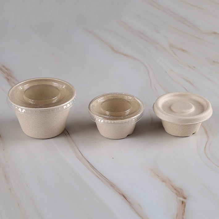 Compostable Biodegradable 2oz 4oz Bagasse Takeout Container Sauce Cup With Lid Disposable