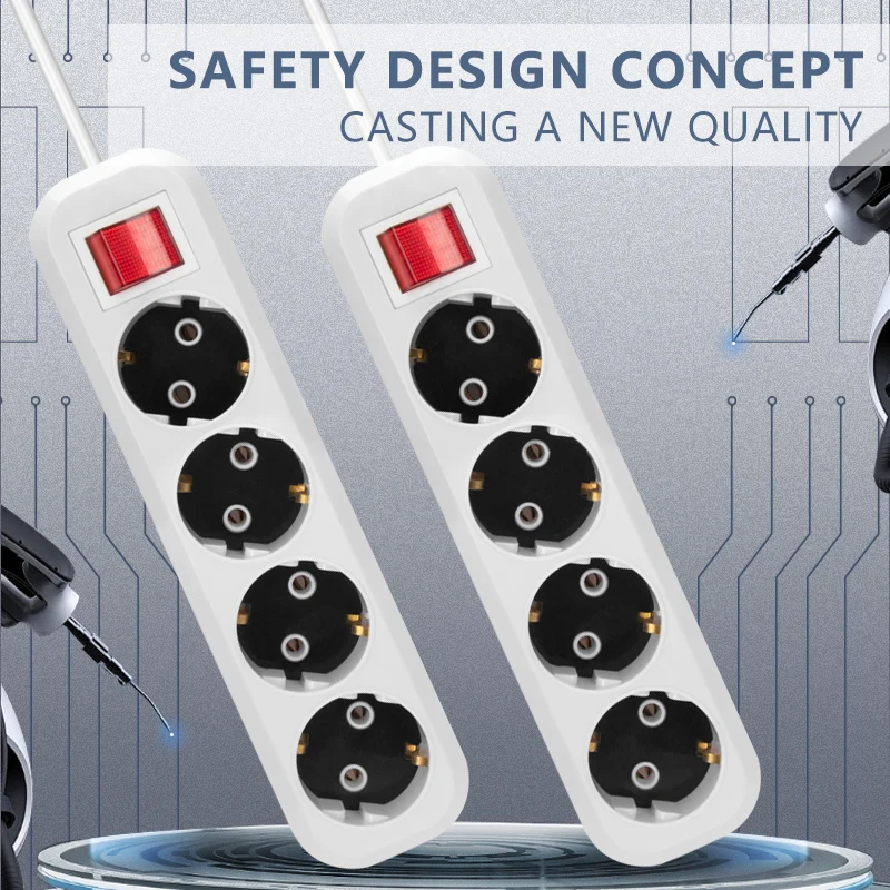 EU white Power  Strip  extension socket  electrical 4 gang extension switches German power socket  power strip