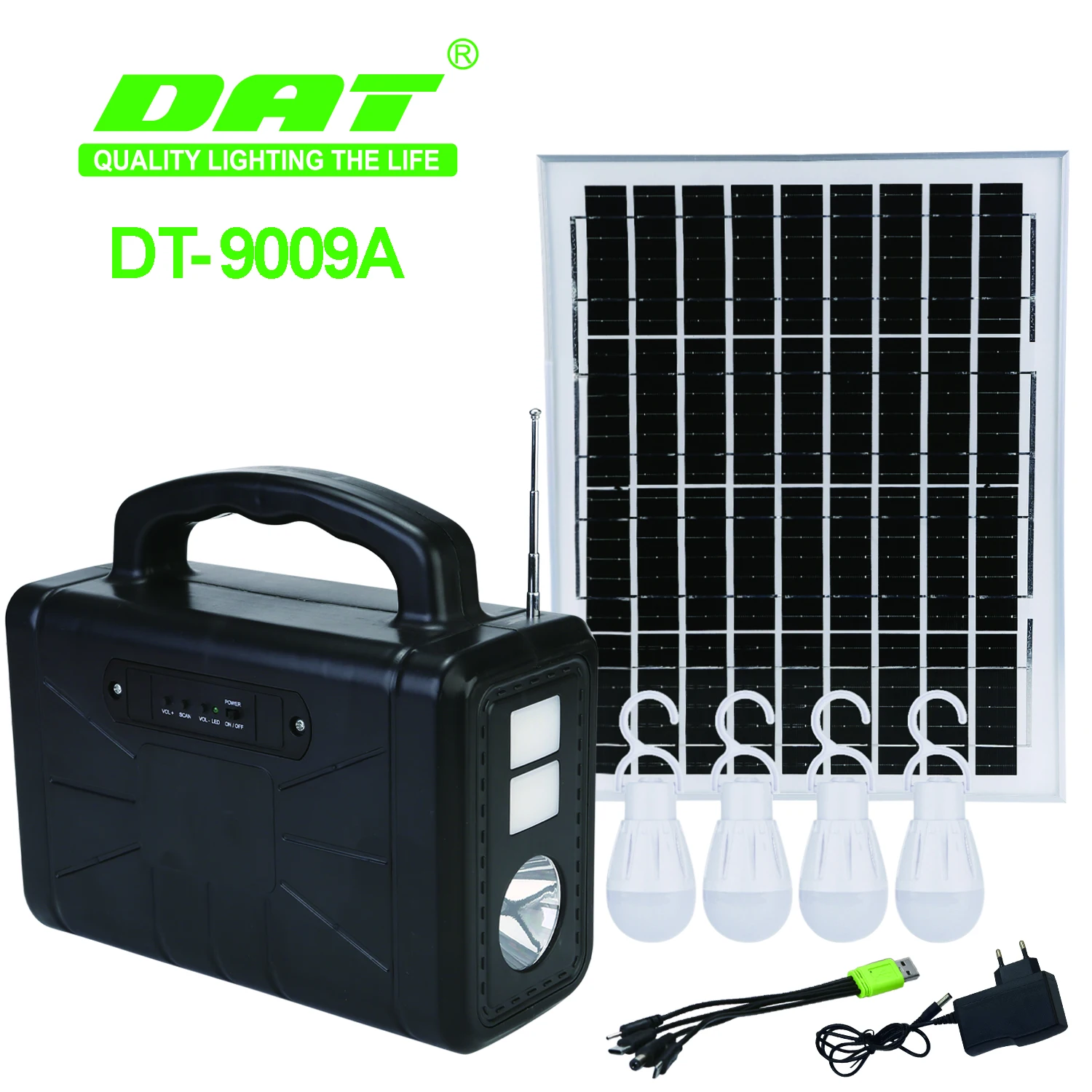 DT-9009A DC12V solar power lighting system with 4 led bulbs Outdoor solar lighting  system solar power bank
