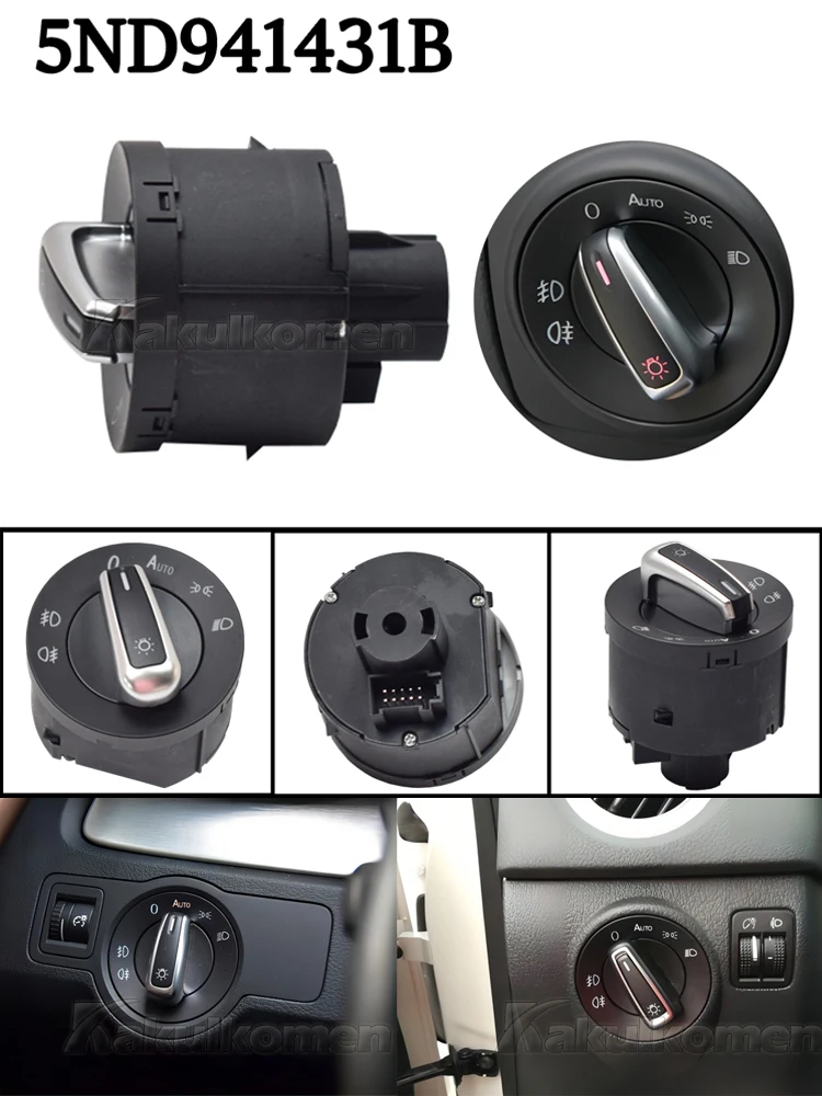 Chrome Headlight Switch Fog Light Control For VW Passat B6 B7 Golf Jetta MK6 MK5 Tiguan SEAT 5ND941431B 5ND959857 5ND959855
