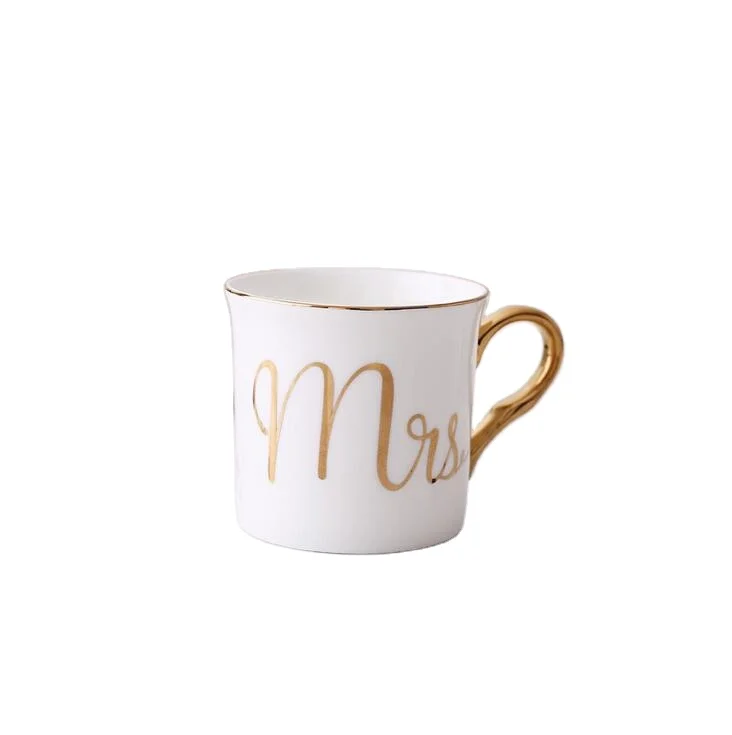 
Hot Sell Cheap Creative MR & MRS Luxury Bone China Coffee Mug For Gifts Lovely Marble Ceramic Couple Custom Mugs gold handle 