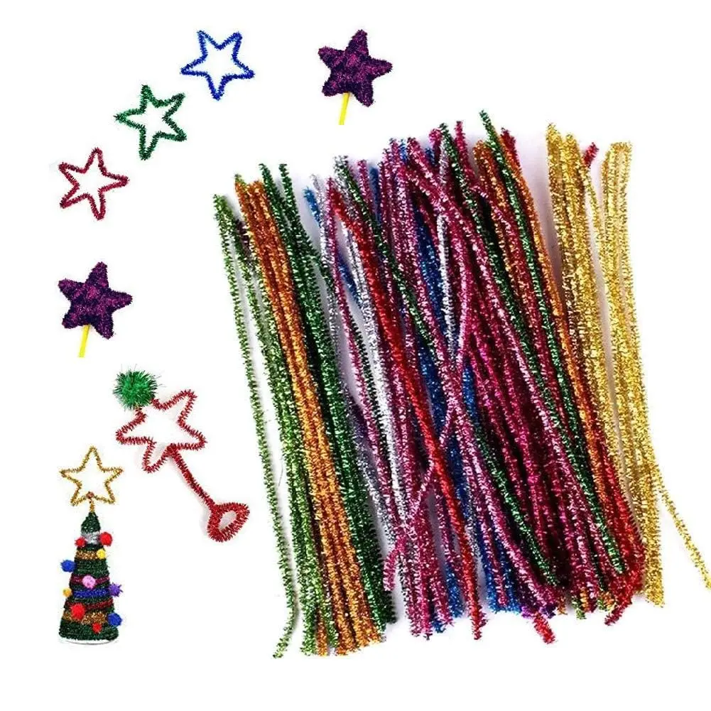 100 Pcs Glitter Sparkle Pipe Cleaners Tinsel Chenille Stems