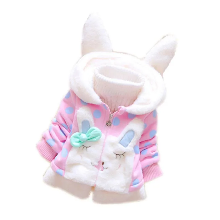
Wholesale winter children coat velvet coat girls dot rabbit ears hooded jacket 