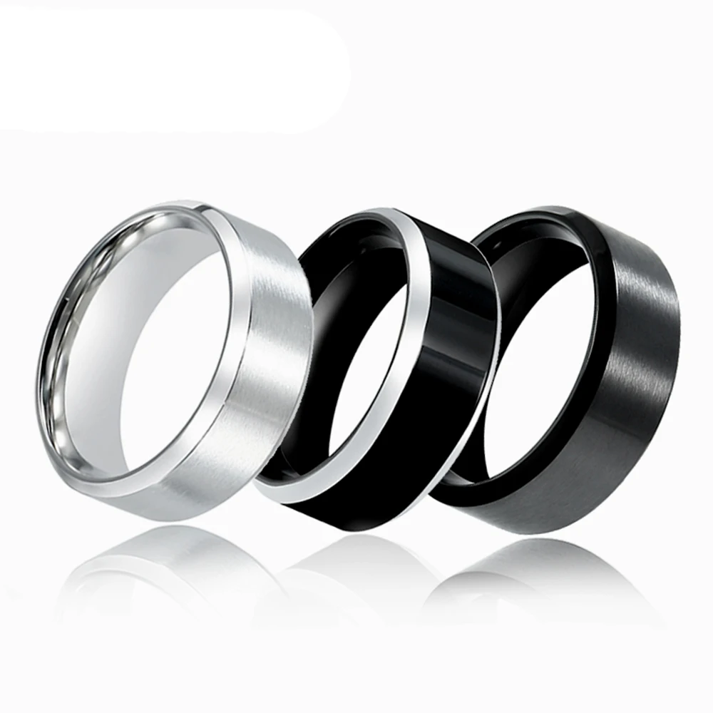 Black Rings Classic Stainless Steel Ring Engagement Wedding Bands For Men Female Couple Black Silver Color Fashion Jewelry 8/6mm