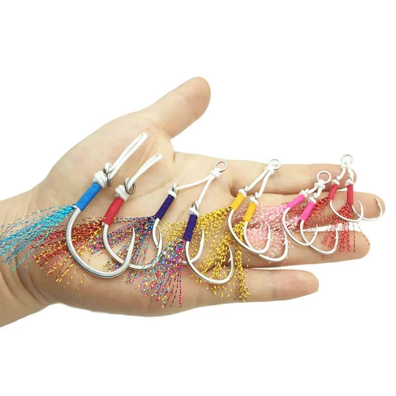 Jetshark 3 Line length 6 Colors Strong  PE Braided Line Saltwater Fishhook Single&Double Assist Slow Jigging Hooks