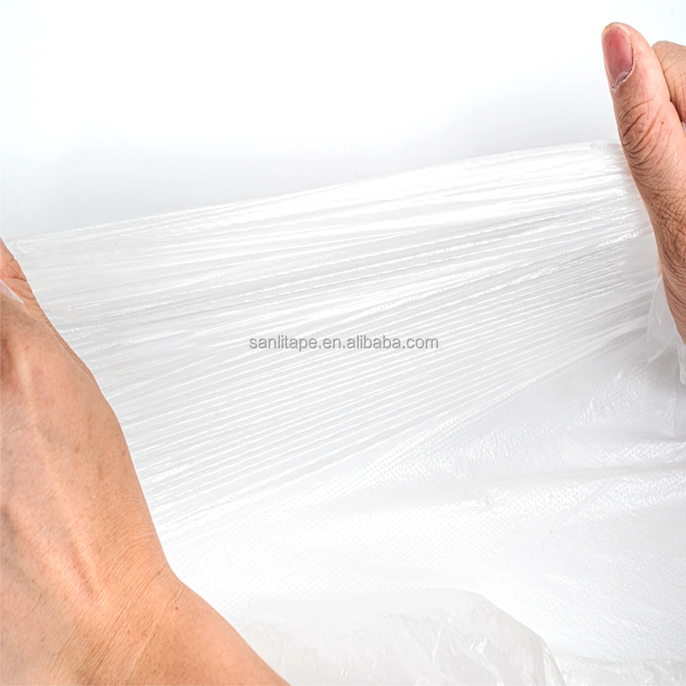 100 Degree High Temperature Resistance Masking Film Pre Taped 150u Thickness 30m Length Tape Roll