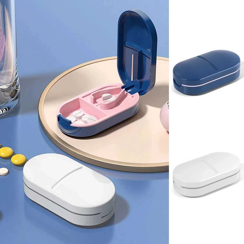 Pill Cutter Box Portable Drug Box Tablet Cutter Splitter Medicine Pill Holder Pill Cutter Box