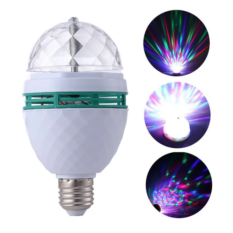  Вращающаяся Светодиодная лампа E27 Rgb для вечеринки многоцветный кристаллический сценический стробоскоп помещений улицы дискотеки дня рождения клуба