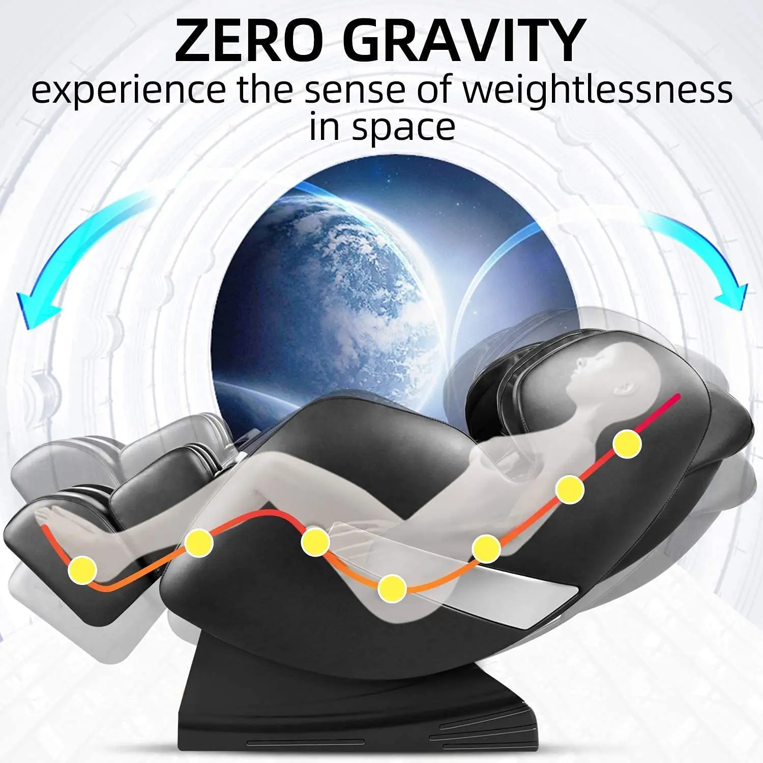 Zero Gravity with Heating Deep Full Body Massage Yoga Stretch  Pain Relief Full Foot Massage Perfect Luxury Gift Black