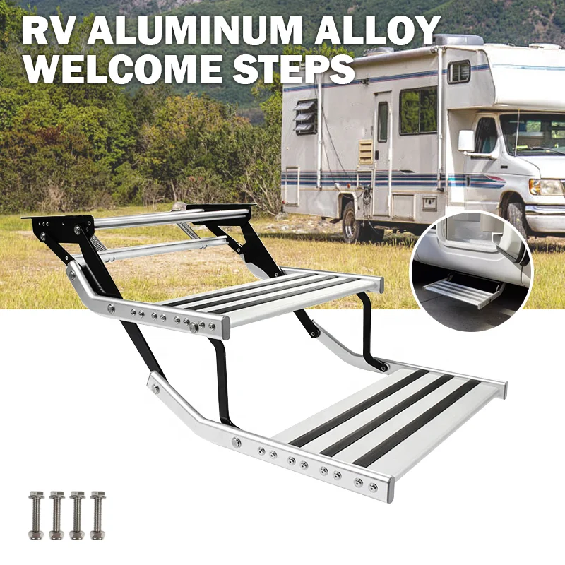 TYTXRV Caravan Accessories RV Camper Steps Double Drop Down Step High Strength Aluminum Alloy Manual Pull Out Folding Ladders