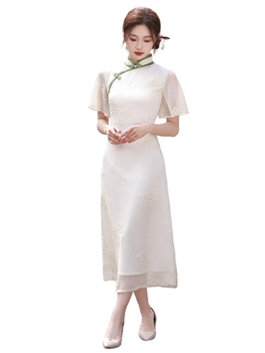 Factory white qipao dress chinese traditional style woman ladies girl student summer dress cheongsam 2025 sexy dresses for women