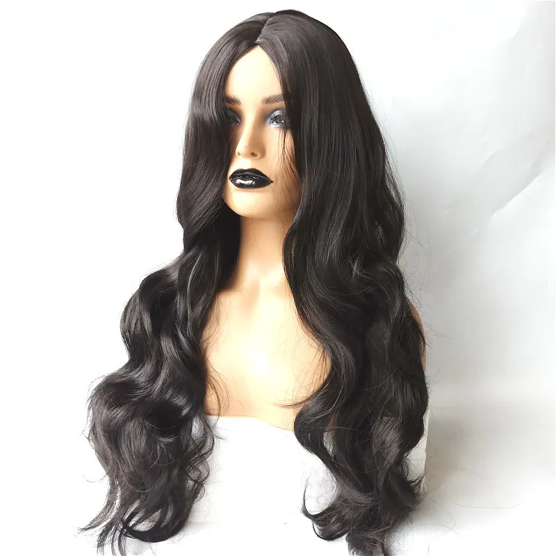 Hot Sale Cheap Long Wavy Wig For Black Woman Natural Part Side Hair 10 Colors Synthetic Wigs Heat Resistant for Woman