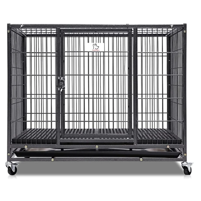 Factory Sellable Heavy Duty Pet Cage Collapsible Dog Cat Rabbit Puppy Folding Crate with tray and wheel