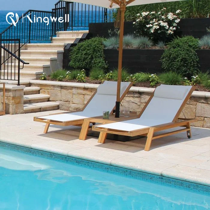 Textilene Fabric Teak Outdoor Pool Chairs Sun Lounger Swimming