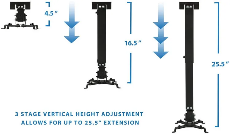 Wall or Ceiling Projector Mount with Universal LCD/DLP Mounting for Epson, Optoma, Benq, ViewSonic Projectors