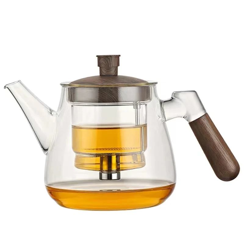 Wholesale thickened heat resistant glass teapot Transparent household flower teapot