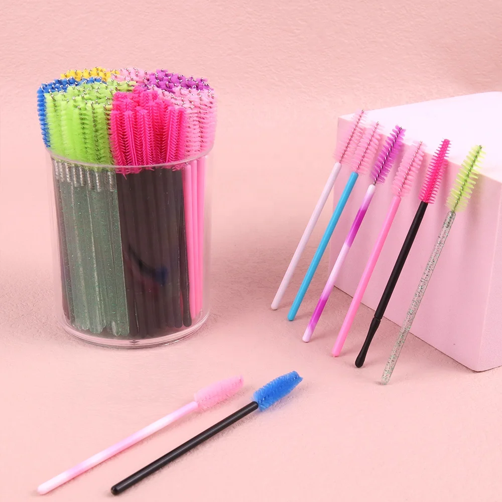 Disposable Spoolie Makeup Glitter Diamond ODM OEM Custom Lash Brushes Mascara Plastic Handle Micro Lash Brushes White  Black