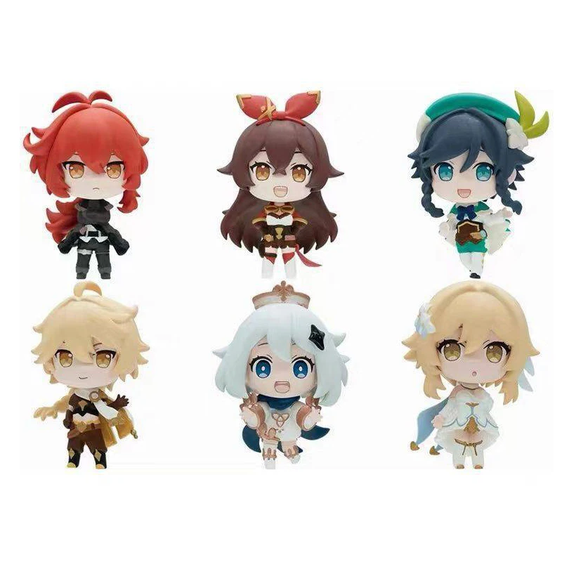 6pcs/set Genshin Impact Anime Figure Paimon Action Figure Klee Paimon Barbatos Aether Diluc Ragnvindr Amber Figurine Doll Toys
