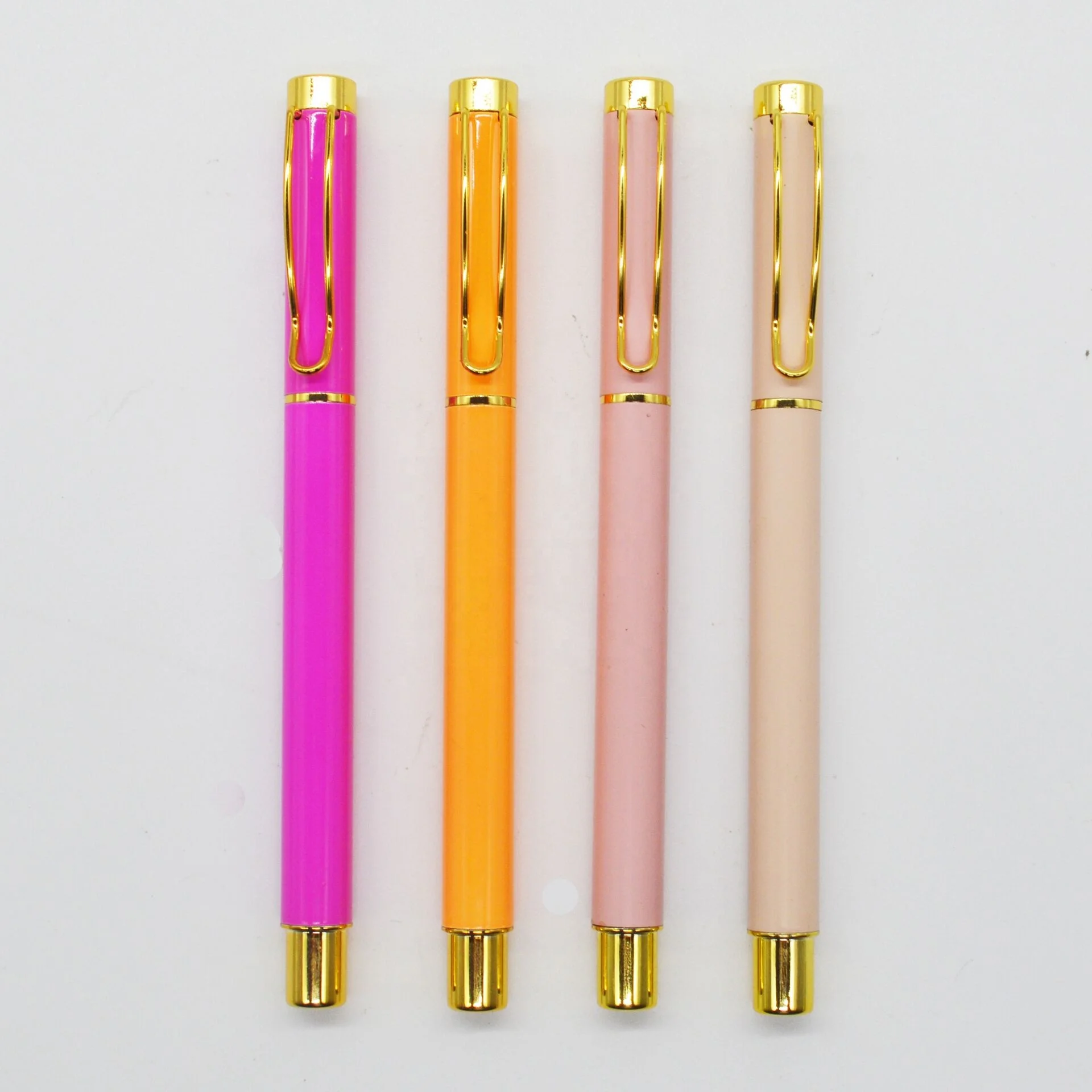 custom logo metal gel ink ballpoint pen pink 2 pens set with gift box