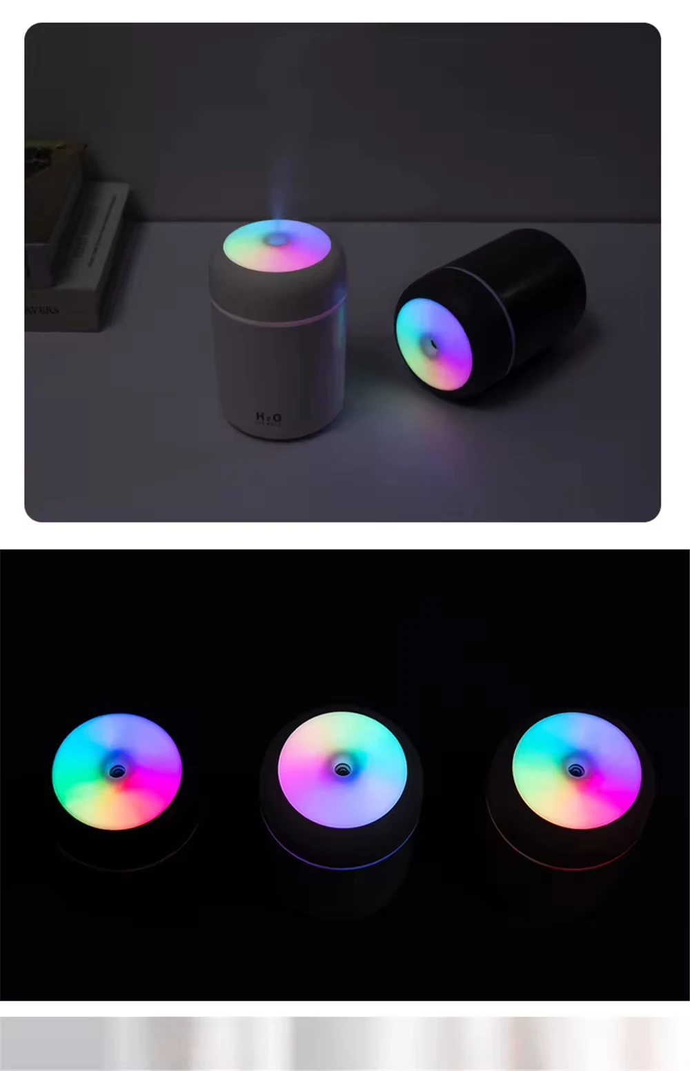 H2o Humidifier For Home Bedroom LED Light Mini 300ml H2O Spray Mist Humidificador Essential Oil Diffuser Car USB Air Humidifier