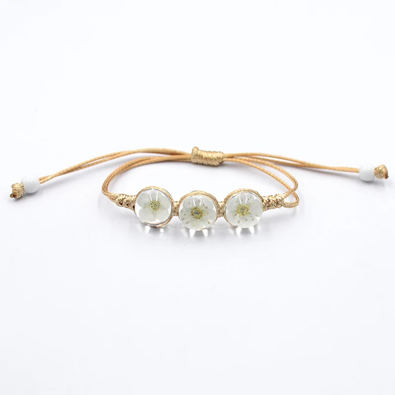 
12 color creative size hand-woven girl plant immortal dried flower bracelet glass jewelry 