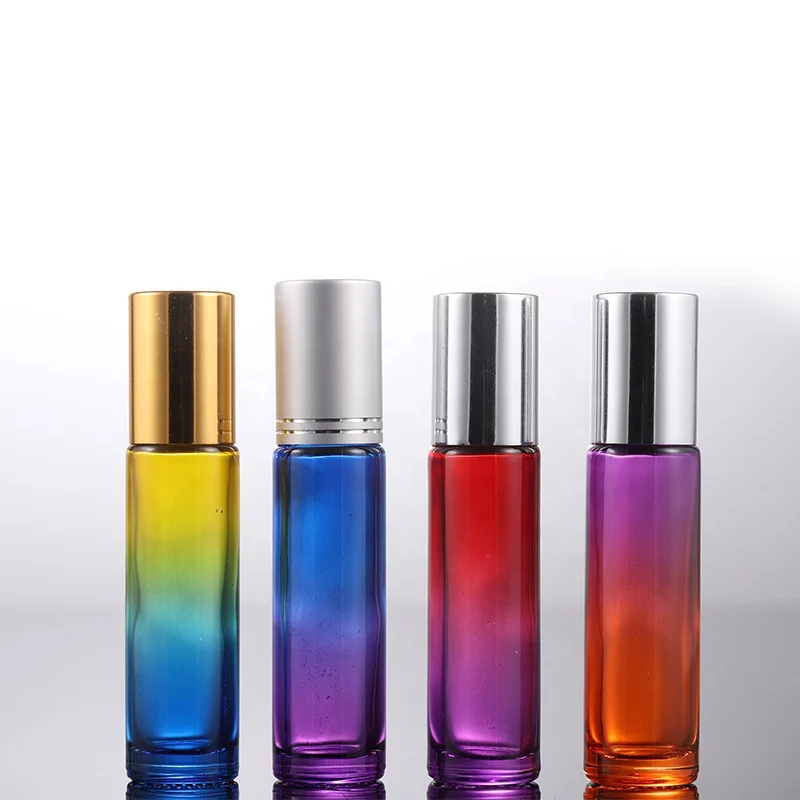 2019 hot sale high quality 10ml rainbow colored glass essential oil or perfume roller ball bottle
