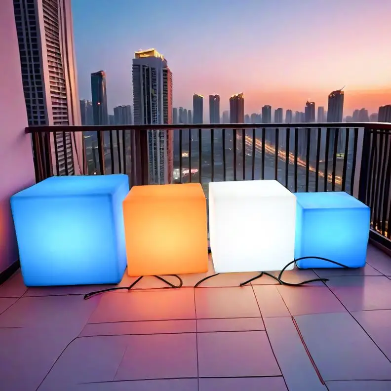 Outdoor party lounge led furniture rechargeable nightclub illuminated plastic furniture set cube led table led chairs lighting