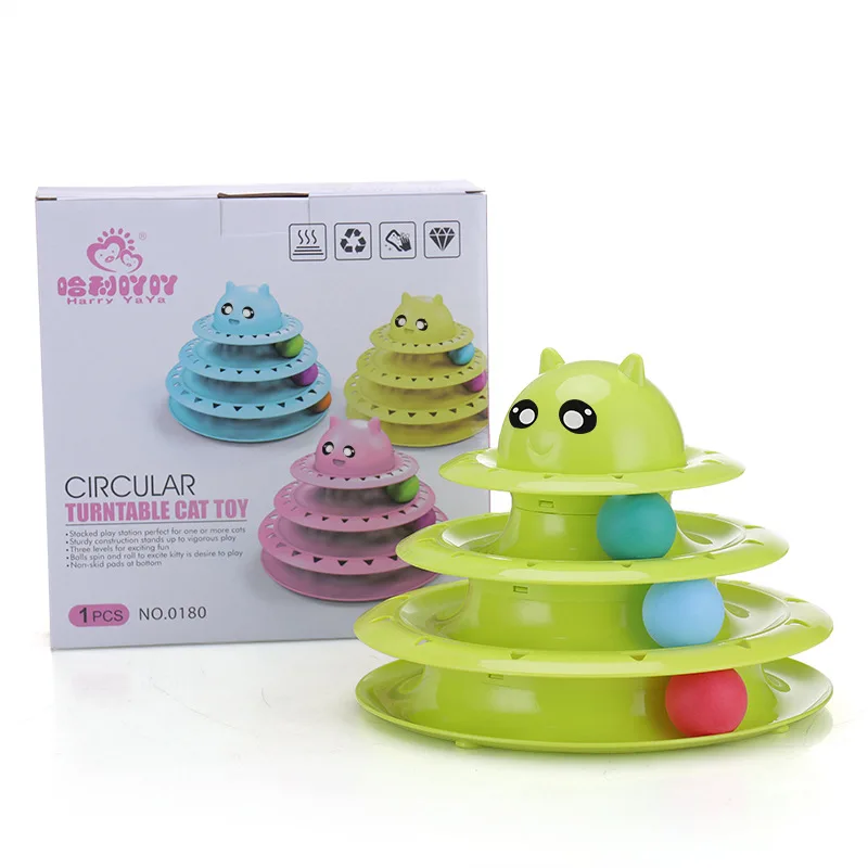 New Arrival Cat Tray Toys Pet Kitten Turntable New Color Plastic Cat Ball Toy Roller 3-Level Track Cat Turntable