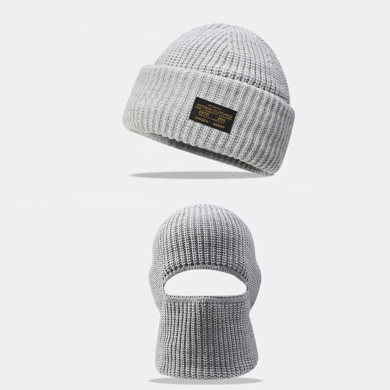 Оптовая продажа модная Вязаная Шапка-бини лыжные маски на все лицо с двумя отверстиями для взрослых Балаклава заказ логотип