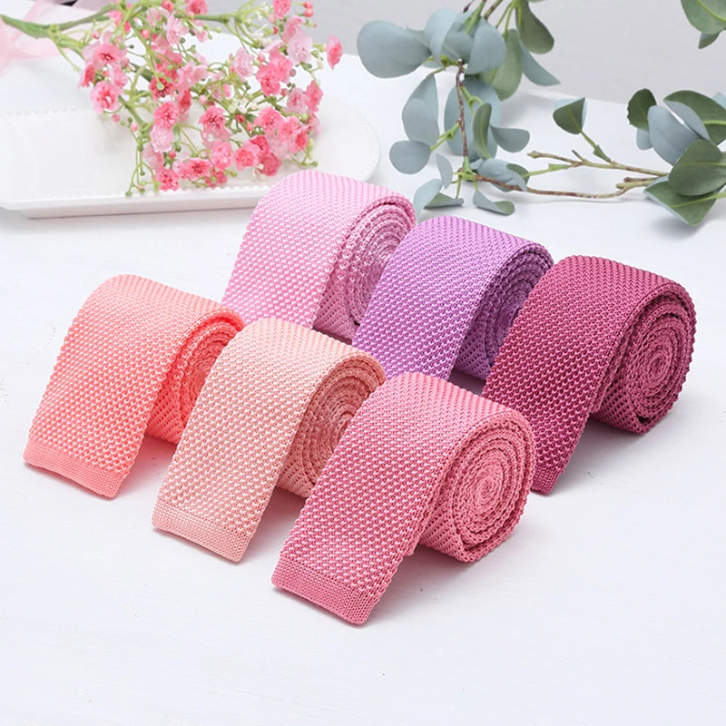 Solid Color Neckties Knitted Skinny Ties for Men Pink Blue Red Handmade Hign Quality Ties