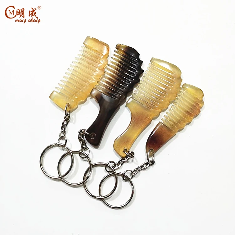 Highly polishing handle make horn comb keychain custom logo,funny keychain