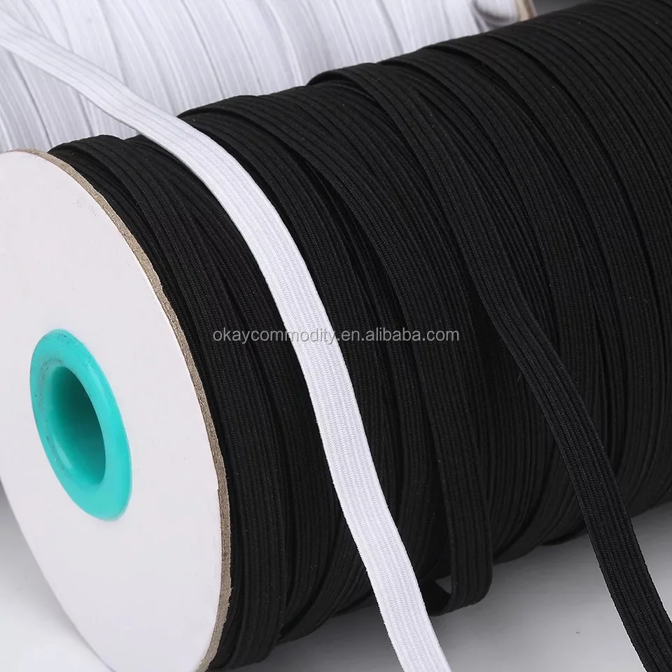 OKAY 3MM 6MM 9MM 12MM White And Black High Flat Elastic Braided Stretch Strap Cord Ribbon Rolls For Sewing And Crafting