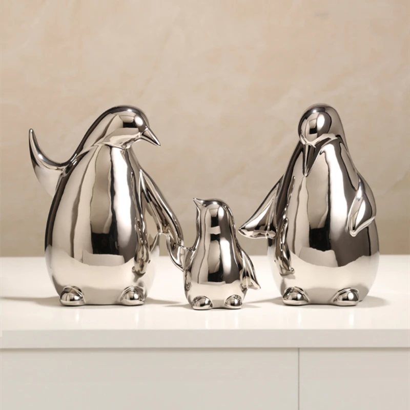 Ceramic Ornament gold Penguin Living Room Gift Accessory Table Decor Kid Creative Penguin family luxury decor products for gift