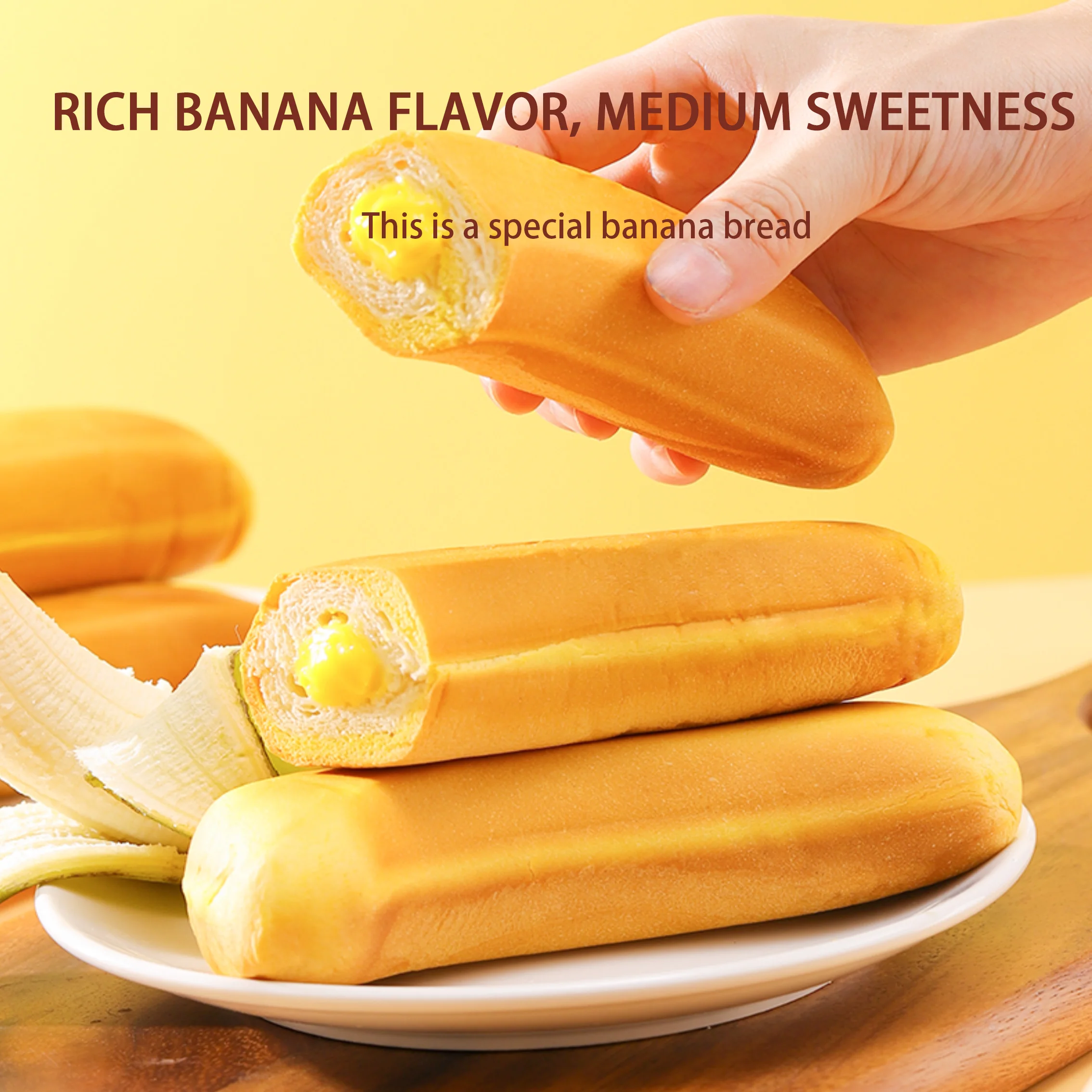 2kg Wholesale Hot Selling Custom Soft Banana Bread Breakfast Cake Whole box Wheat Flour soft bread with sweet fillings